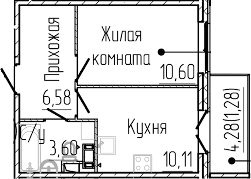 1-комнатная квартира 32.17 м², 2/4 эт., ЖК «SERTOLOVO PARK»